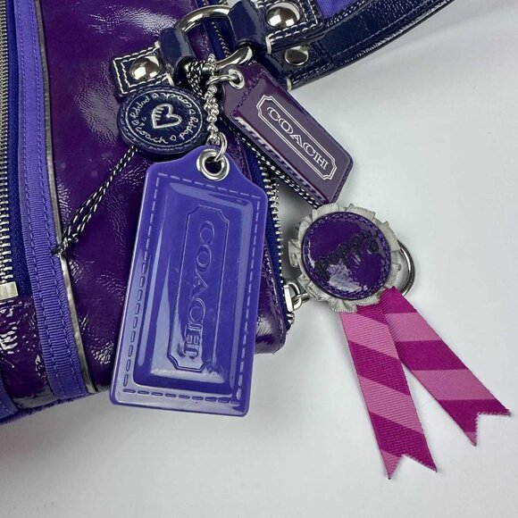 Coach Poppy Plaid Glam Tote Bag – Purple Multi Patent Leather Trim - Picture 2 of 11